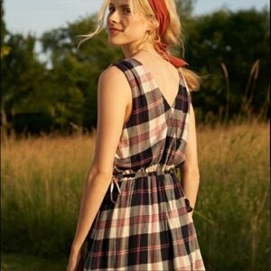 ISABELLA SINCLAIR Anthropologie Plaid Cotton Wrap Ruffle Hem Dress M